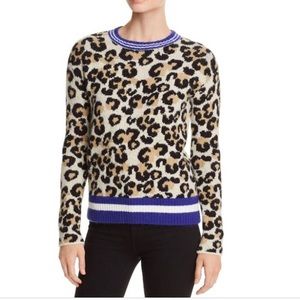 Aqua leopard sweater with blue and white striped trim